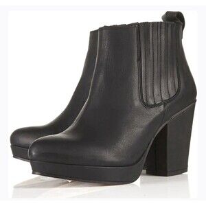 Topshop Women Alexy Ankle Platform Chelsea Boots Booties 38 Black Charcoal GUC